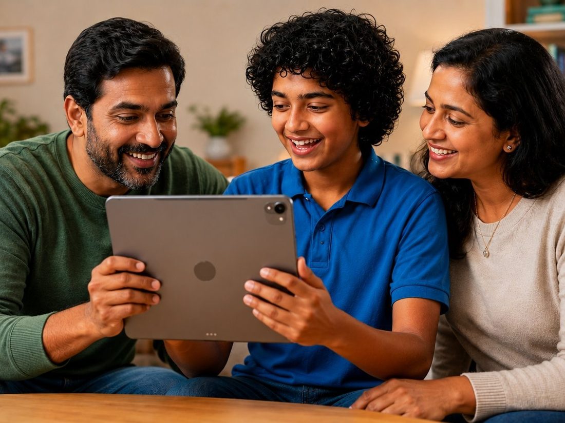 A family reviewing the AI coach's report together on a tablet